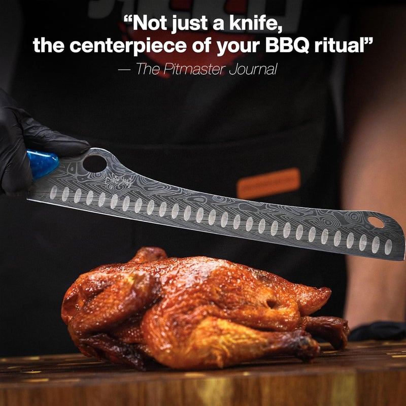 JICKO ® SteelFang Edition – Japanese Brisket Knife 12" with Olive Wood & Blue Epoxy Handle | Premium Butcher & Carving Knife for Meat, BBQ, and Brisket Slicing – Ultra Sharp Stainless Steel Blade - Image 5
